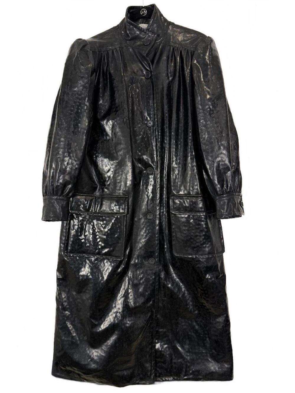 Vintage Givenchy En Plus Black Vinyl Trench Coat High Shine Glossy Size Small